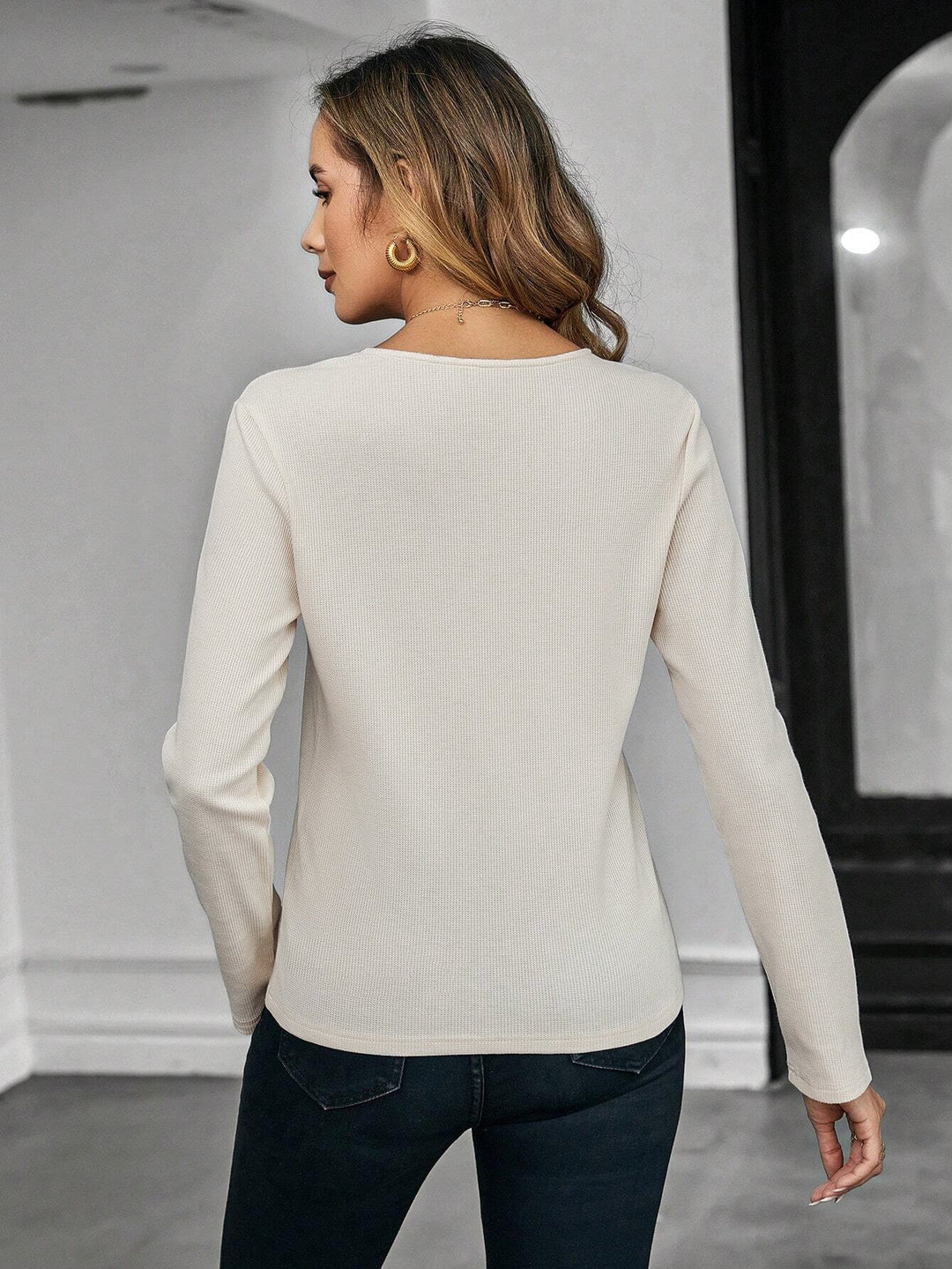 Cream Full Sleeved Key Hole Top