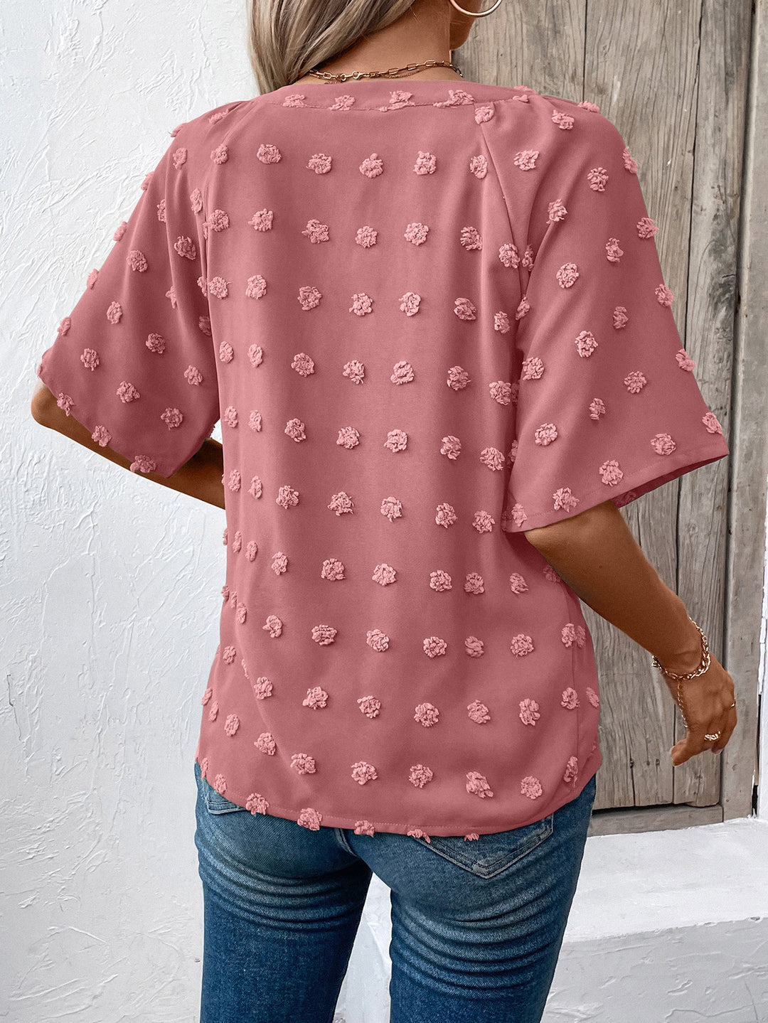Pink V- Neck Short Sleeve Top