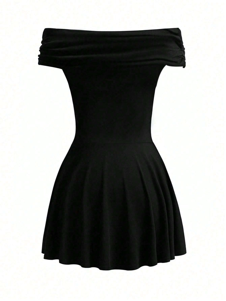Black Off Shoulder Fitted Dress