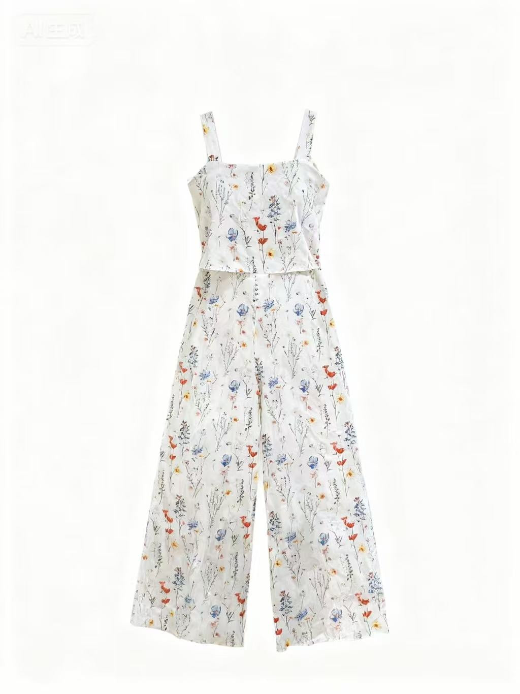 Cream Shoulder Strap Printed Jumpsuits