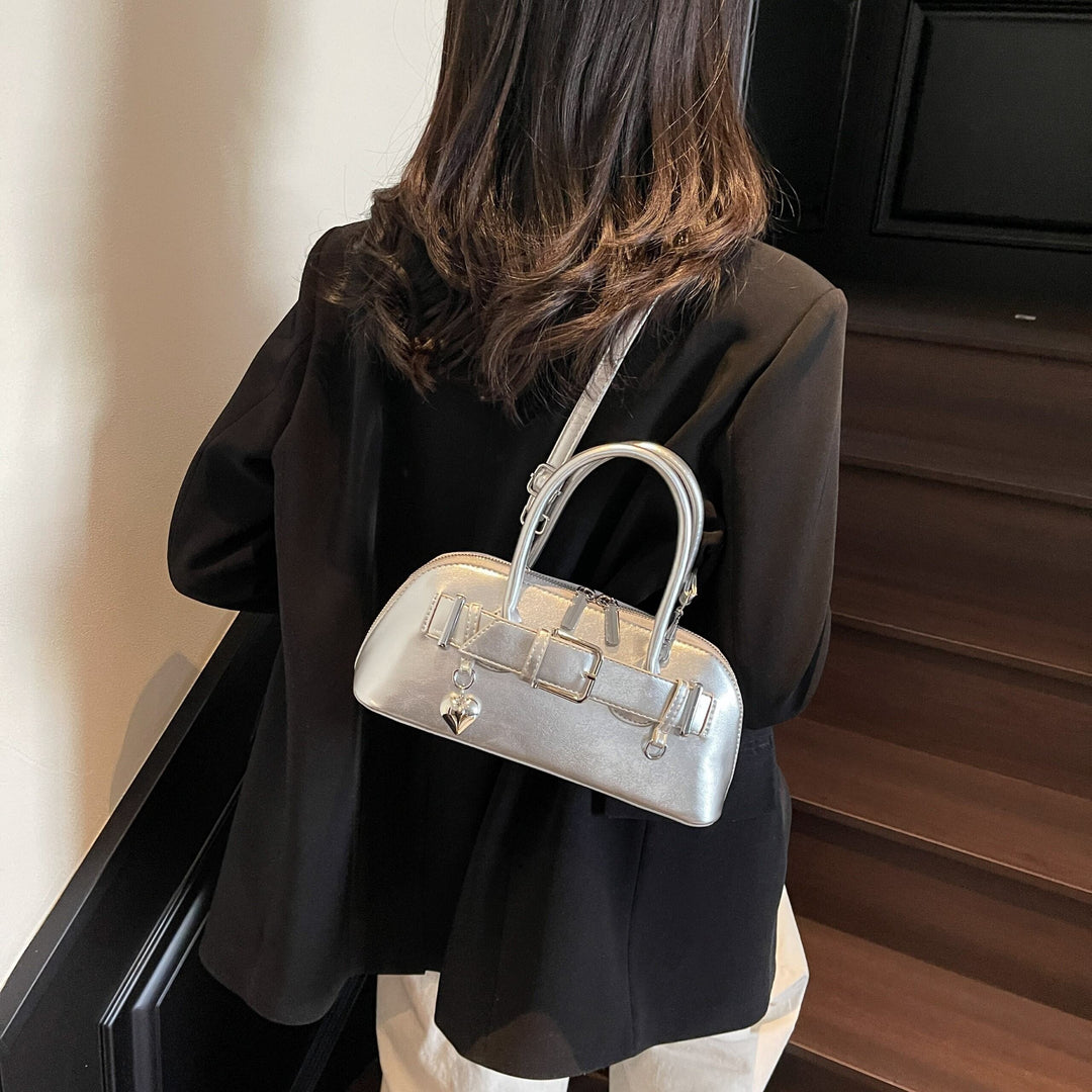 Silver Buckle Belted Hand Bag