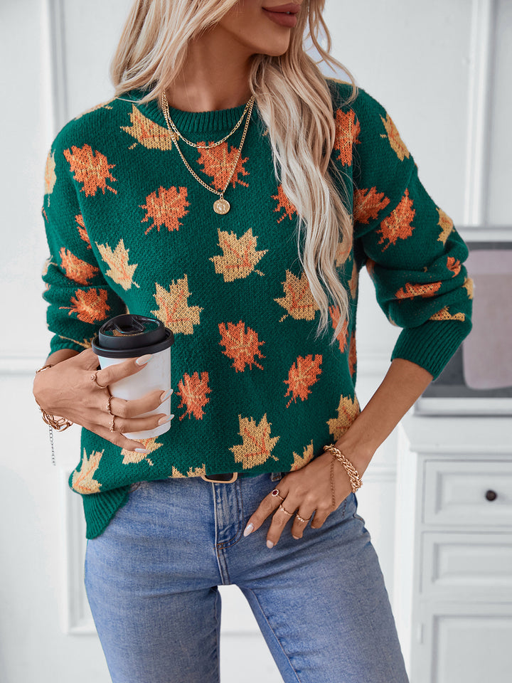 Green Full Sleeves Printed Sweater