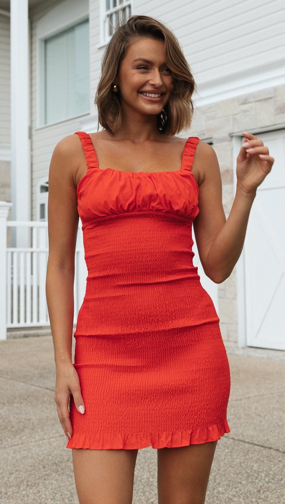 Red Sleeveless Smocked Dress