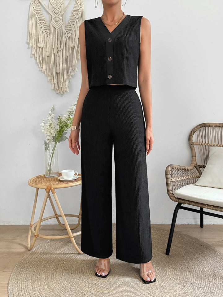 Black Vest Front Button & Straight Fit Trouser