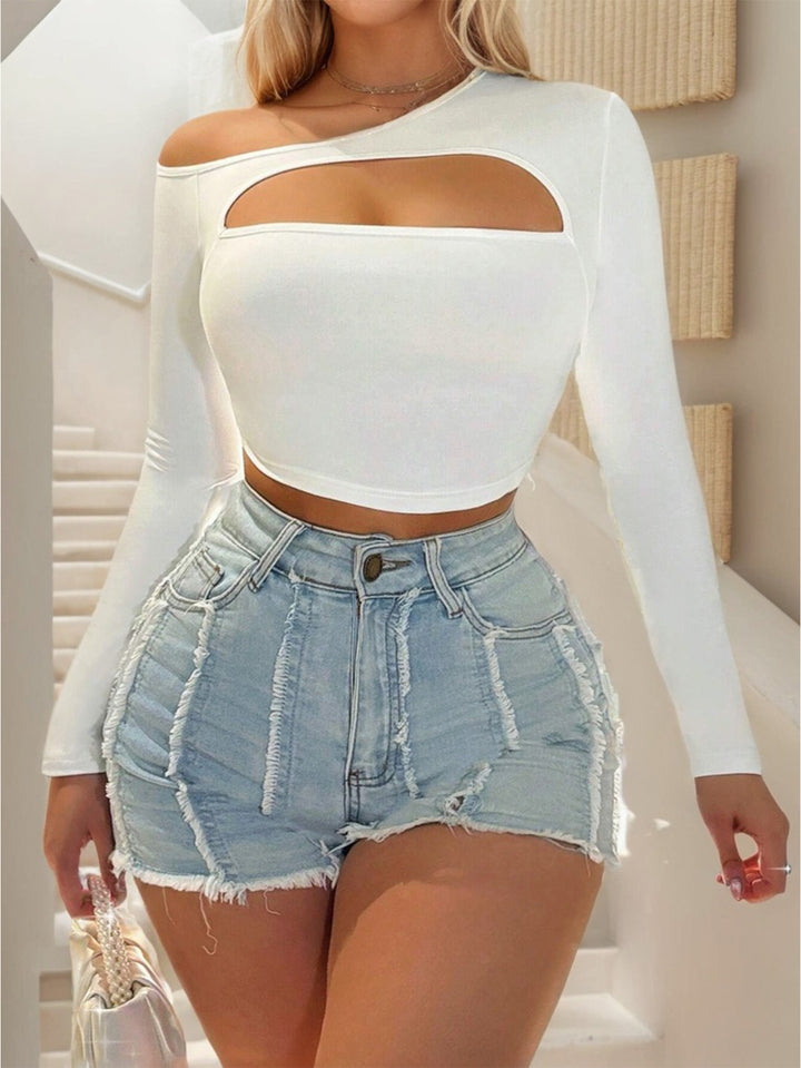 White Full Sleeve Cut-Out Detail Top