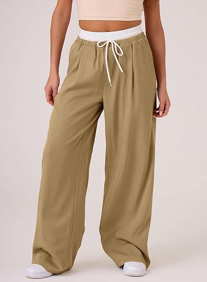 Khaki Baggy Fit Contrast Waistband Sweatpants