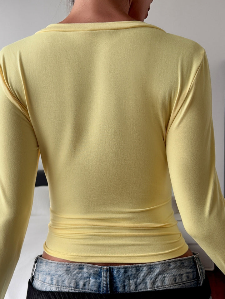 Yellow Deep V Neck Fitted Solid Top