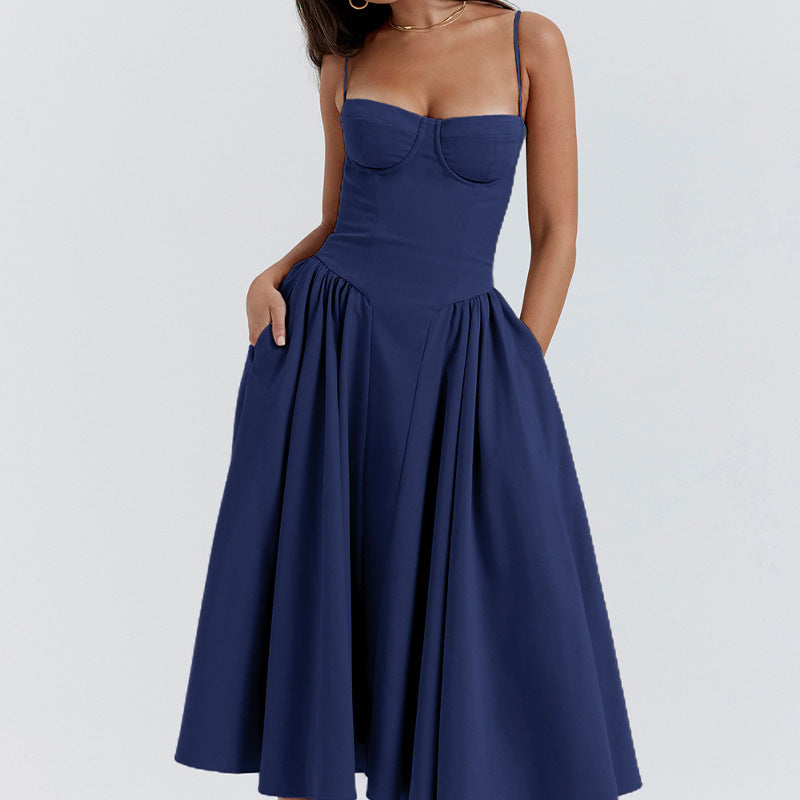 Blue Sweatheart Neck Fit And Flare With High Slit Dress