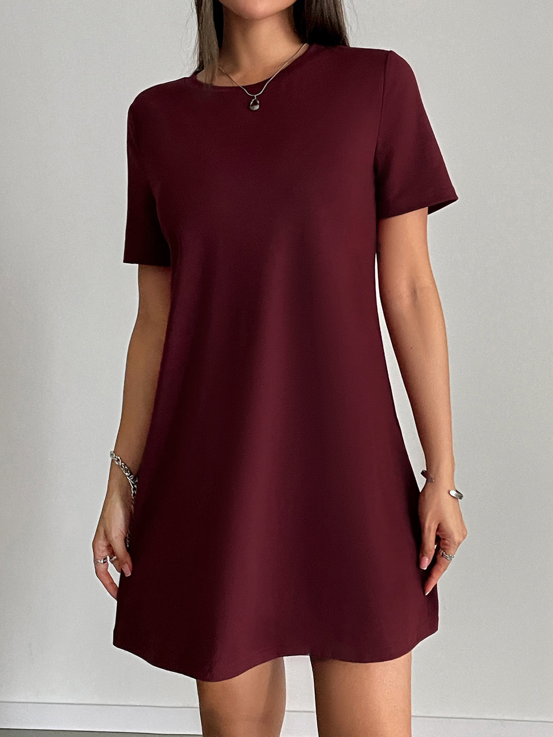 Maroon Round Neck Loose Dress