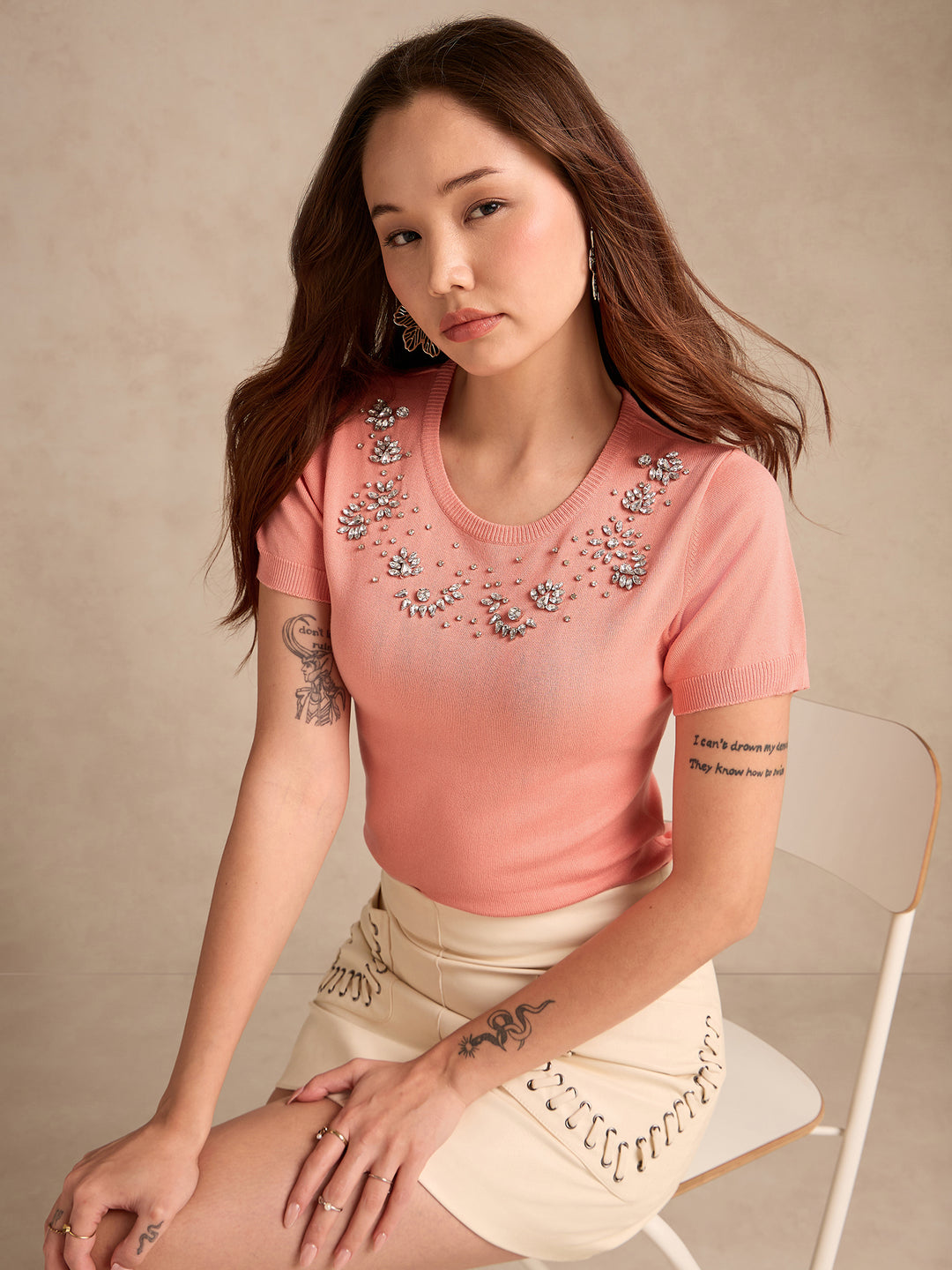 Peach Relaxed Knittedstudded Top