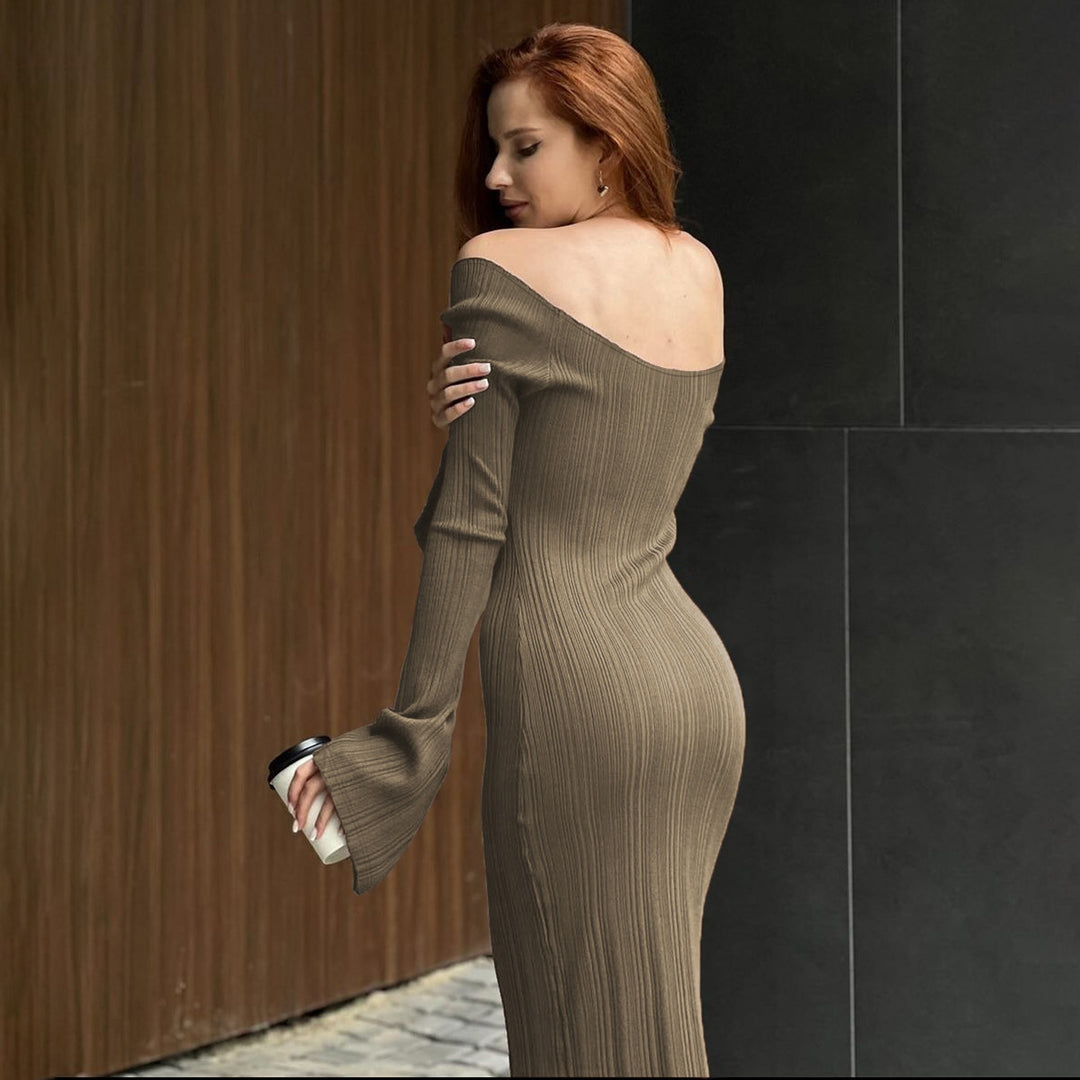 Khaki Off Shoulder Bodycon Dress