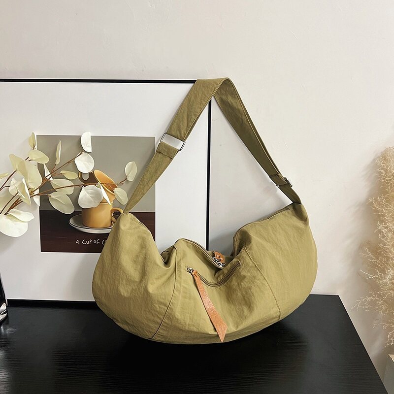 Khaki Solid Shopper Hobo Bag