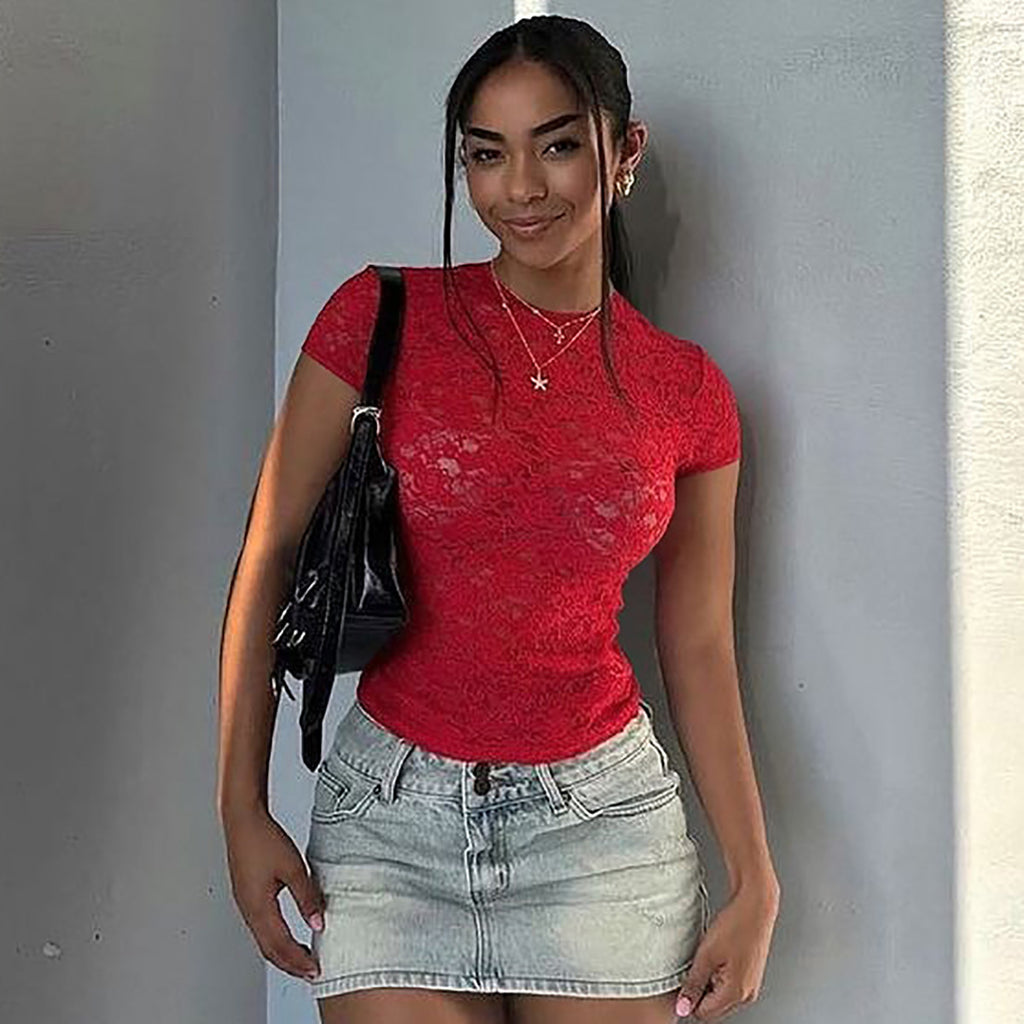 トップス theredthread G tech tops lace Shop Red See Through Lace Top - for Women | OUTZIDR | Gen-Z