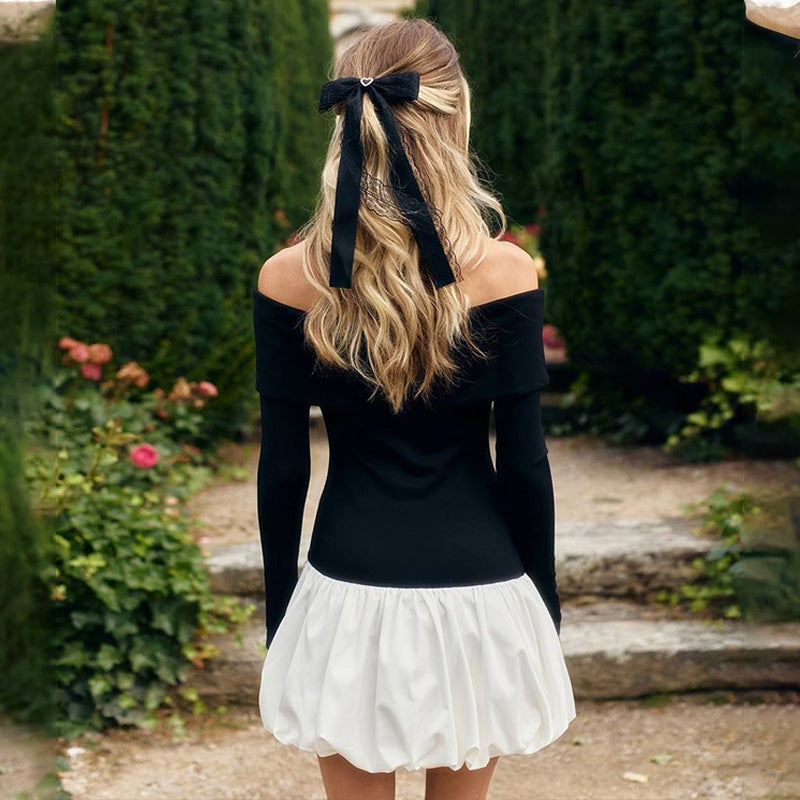 White Off Shoulder Bubble Hem Dress