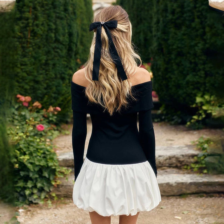 White Off Shoulder Bubble Hem Dress