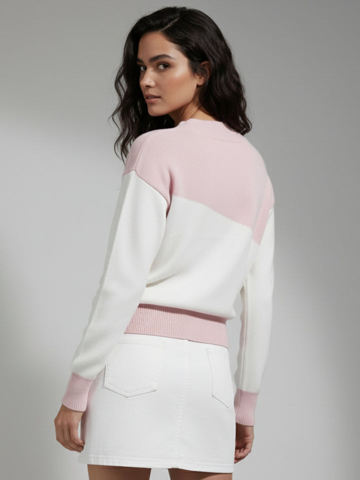 Pink Dual Tone High Neck Sweater