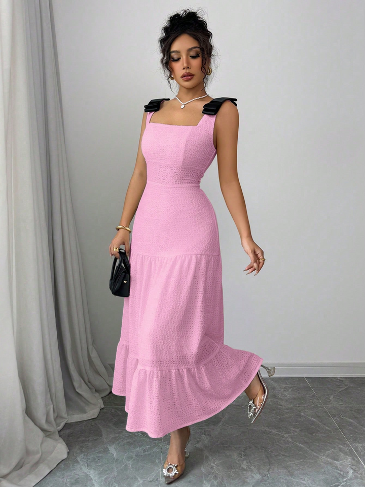 Pink Bow Attached Sleeveless Dress