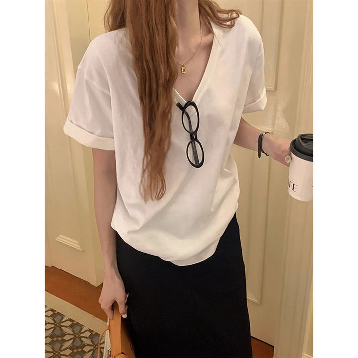 Off White V Neck Oversize Tshirt