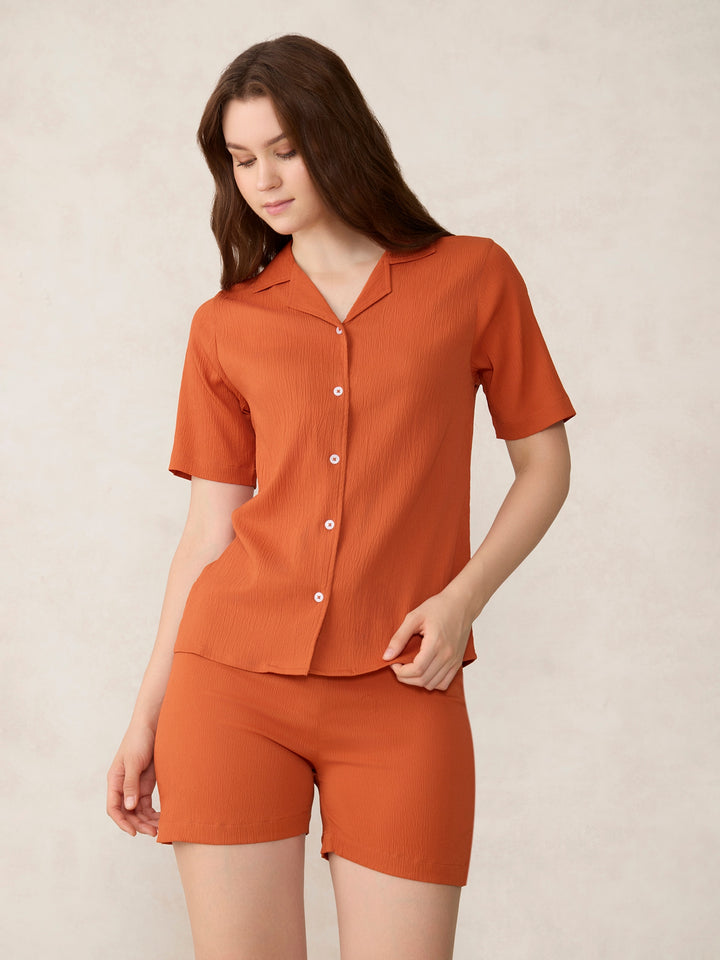 Rust Woven Shirt & Shorts Co-ord Set