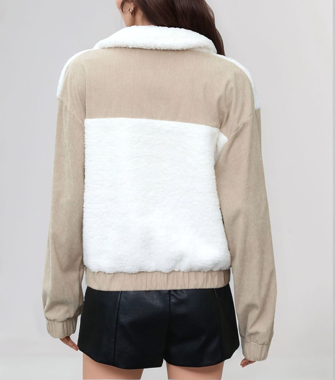 White Full Sleeve Contrast Panel Double Pocket Jacket