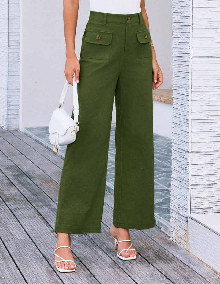 Green Front Pockets Straight Leg Trouser