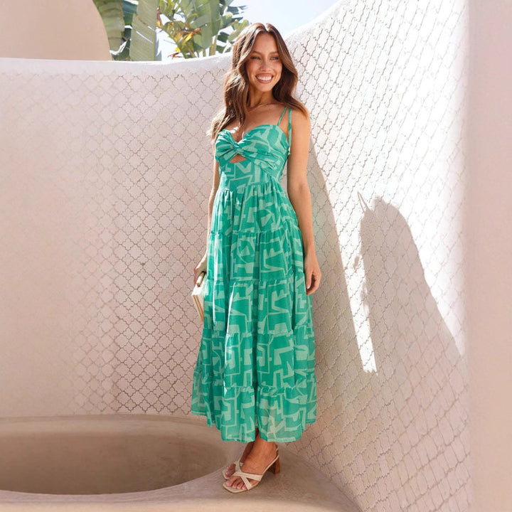 Green Strappy Tie Up Cut Out Maxi Dress