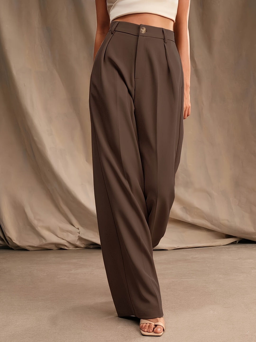 Brown High Waist Wide Leg Trouser