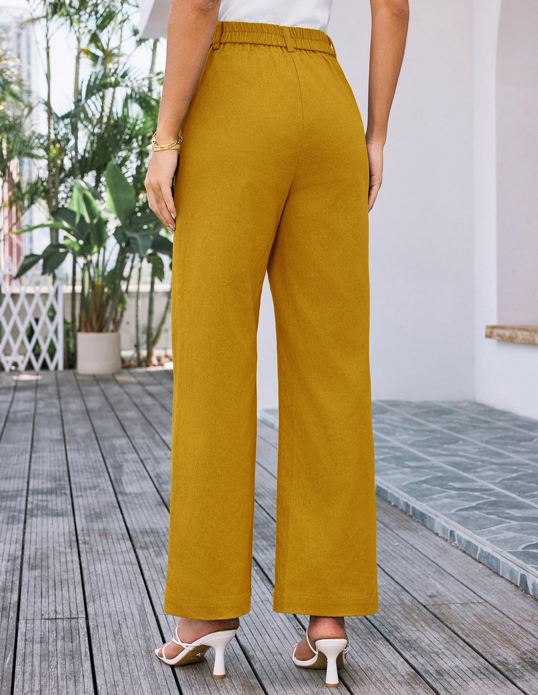 Yellow Front Pockets Straight Leg Trouser