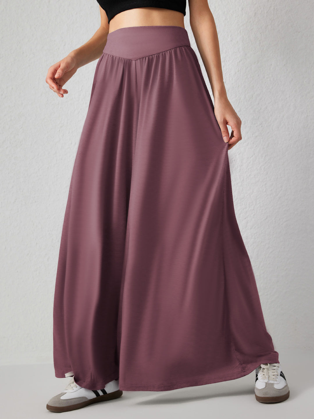 Red Wide Leg With Broad Waist Band Trouser