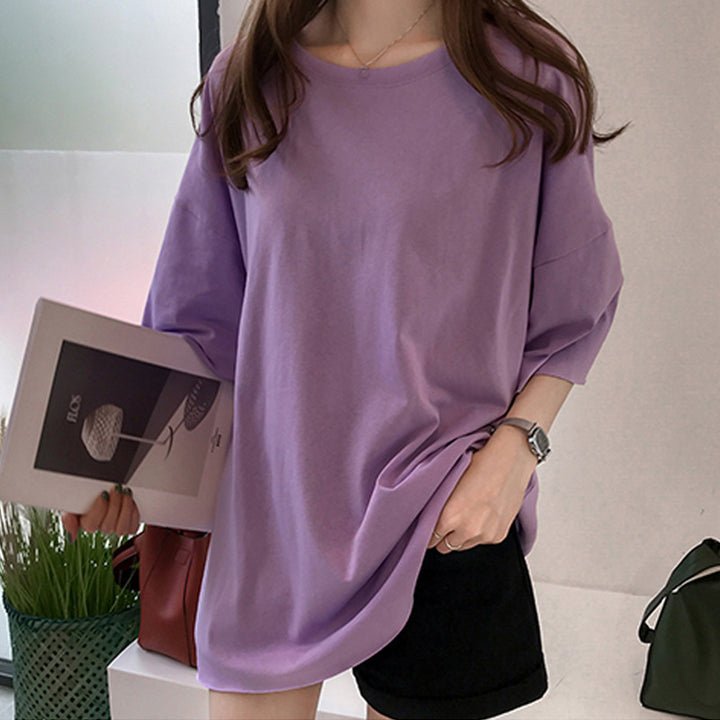 Purple Basic Solid Over-Sized T-Shirt