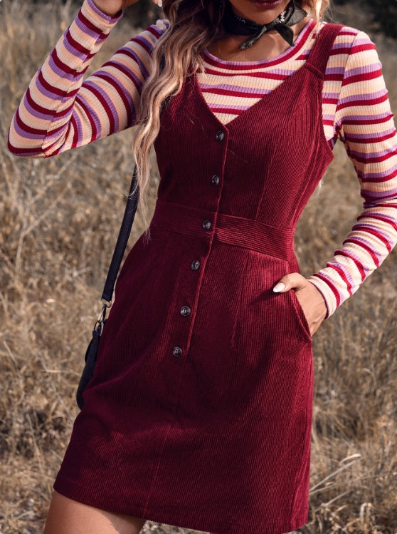 Wine Mini Pinafore Dress