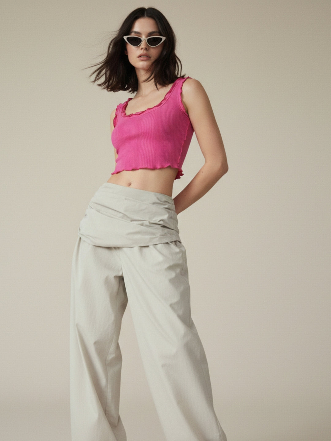 Pink Wavy Hem Fitted Top