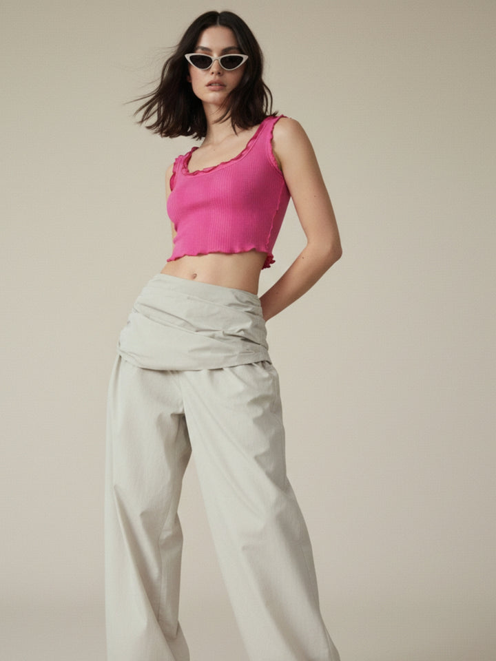 Pink Wavy Hem Fitted Top