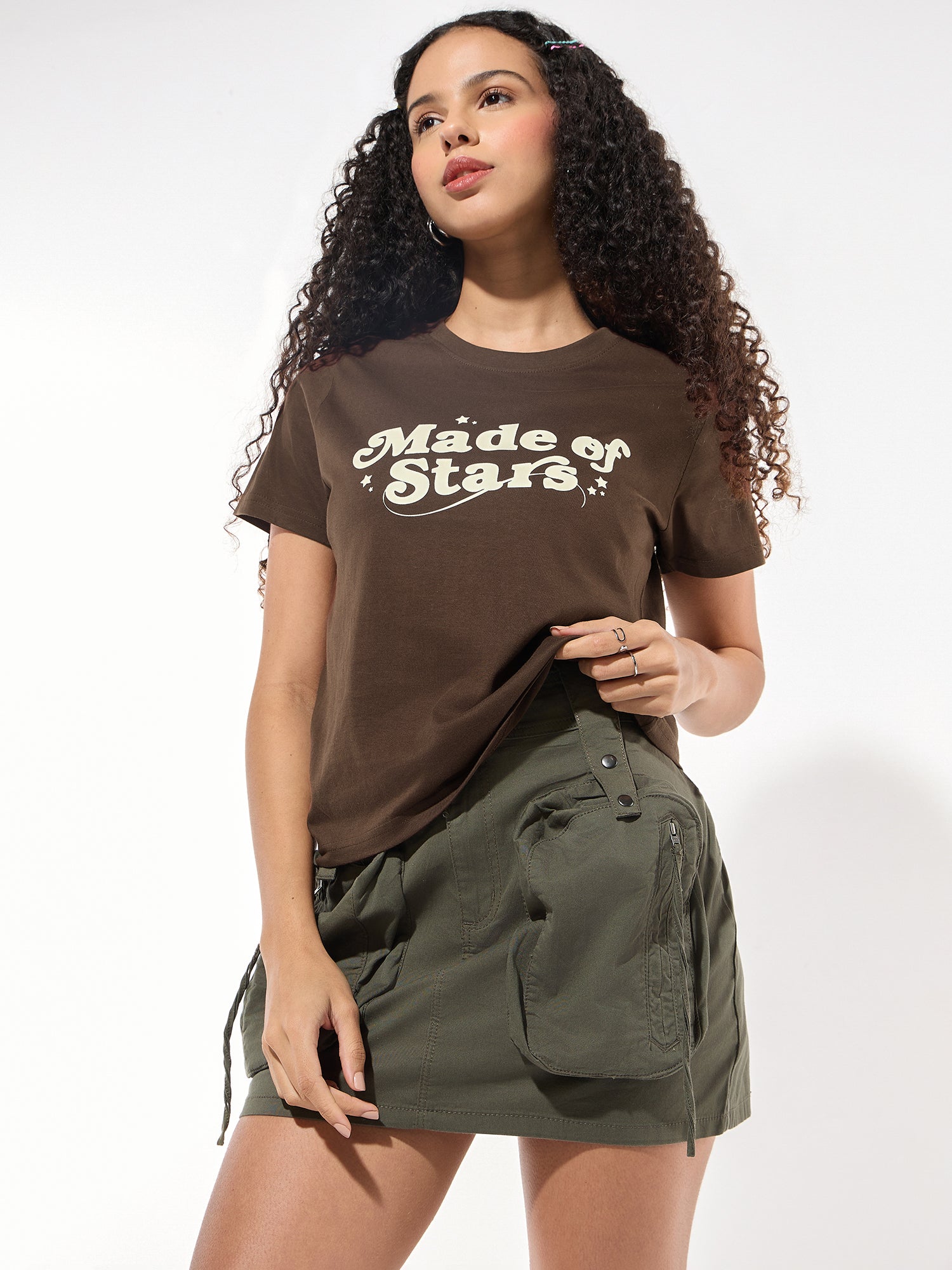 Brown Crew Neck Graphic Tshirt