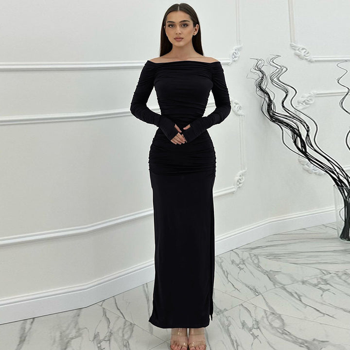 Black Ruched Bodycon Long Sleeve Dress