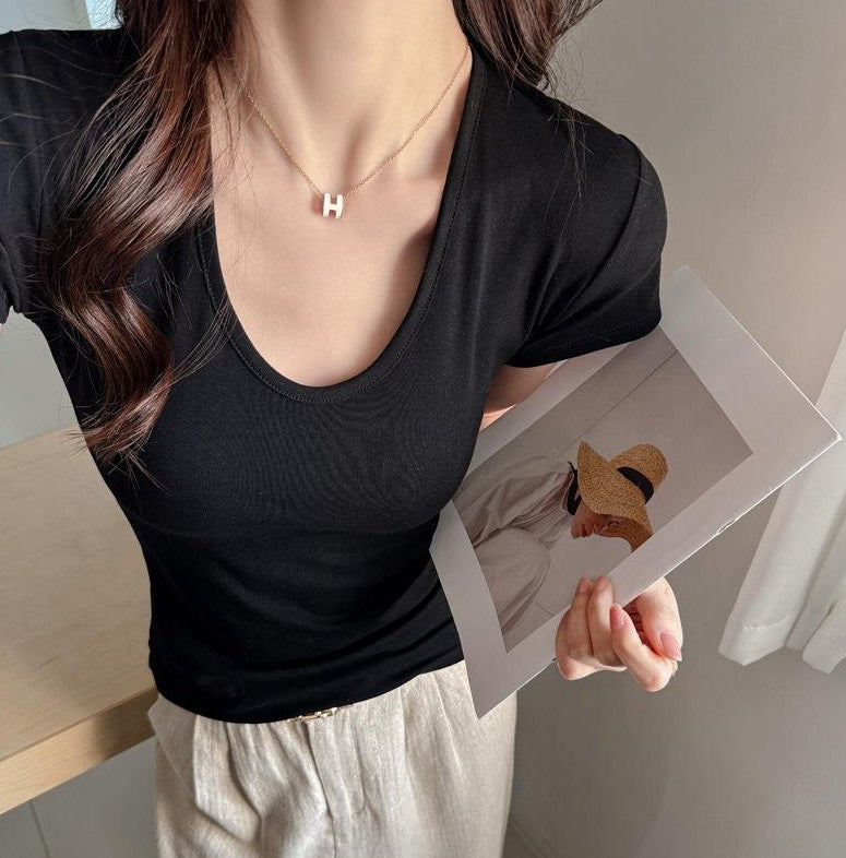 Black Deep U-Neck T-Shirt