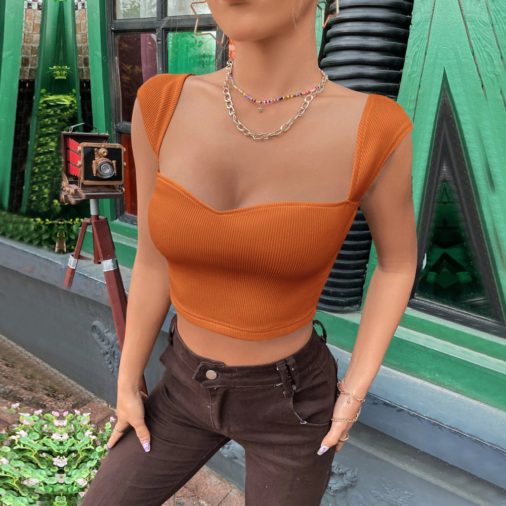 Orange Strap Shoulder Sweetheart Neck Top