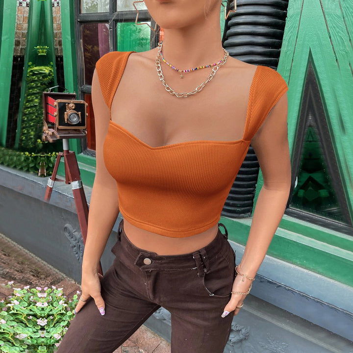 Orange Strap Shoulder Sweetheart Neck Top