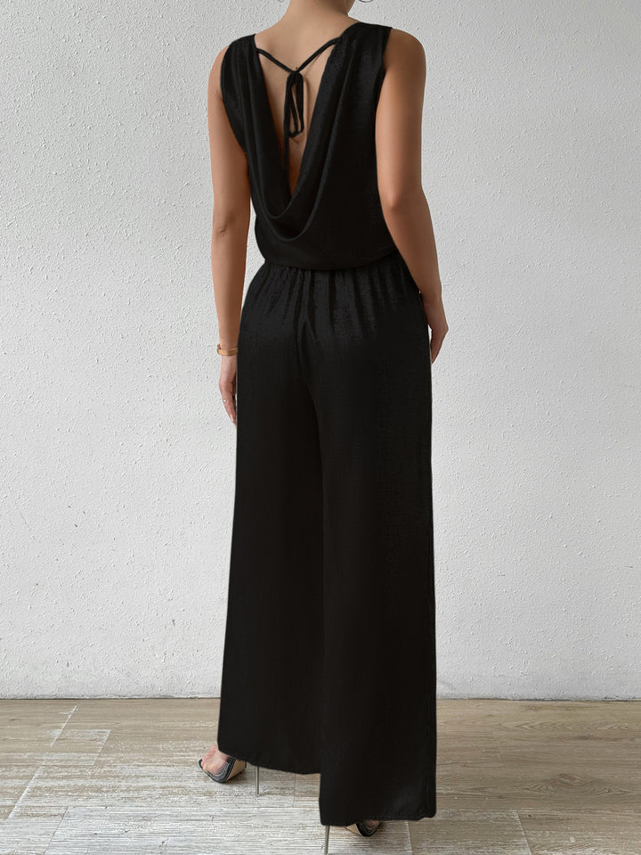 Black Sleeveless Back Cowl Jumpsuit