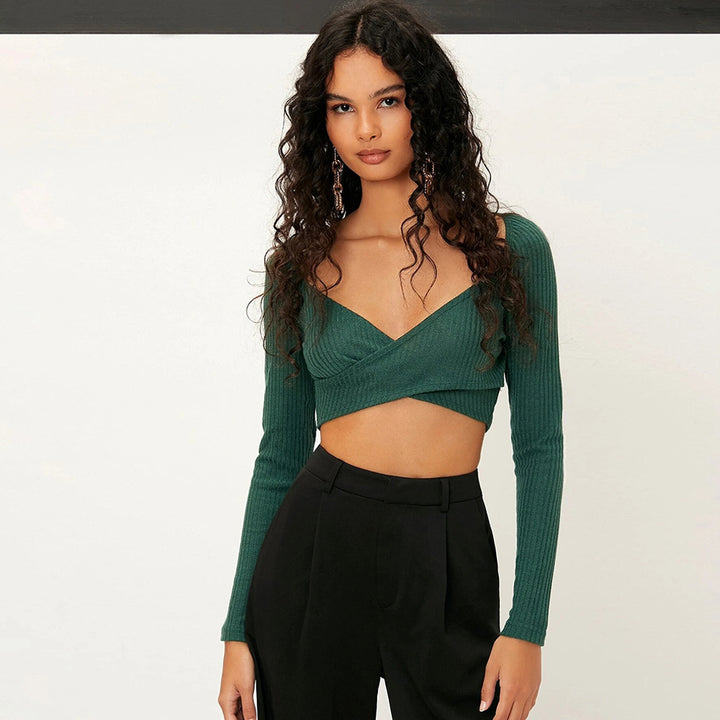 Green Full Sleeve Twisted Flap Top