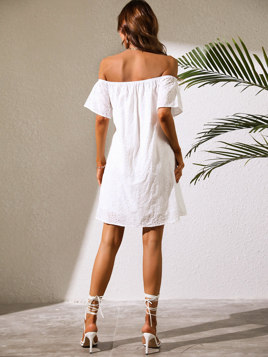 White Broad Neck Mini Dress