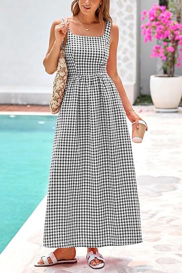 Black Striped Square Neck Cinched Waist Dress