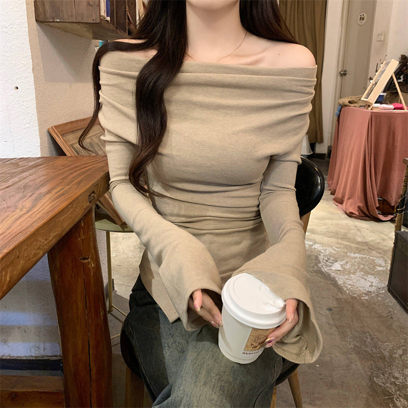 Beige Basic Solid Off-Shoulder Top
