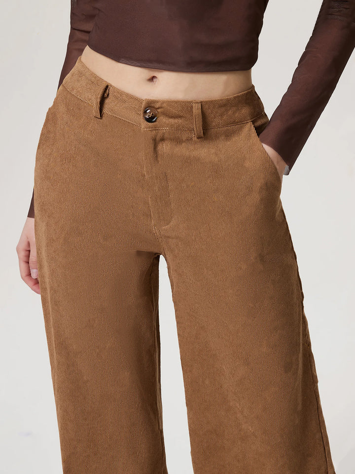 Khaki Wide Leg Side Slit Trousers