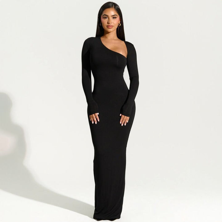 Black Full Sleeve Neck Cut-Out Detail Dress
