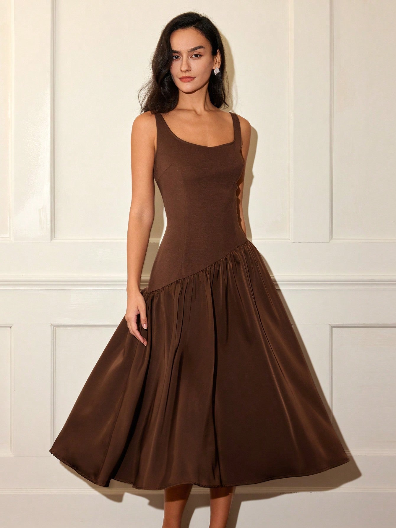 Brown Flare Hem Sleeveless Dress