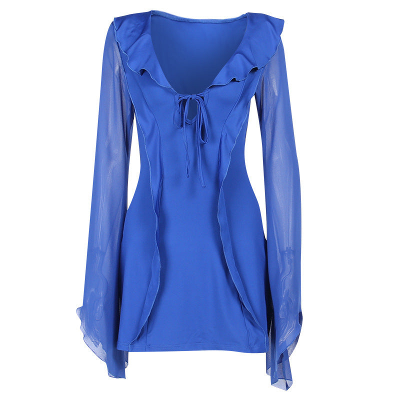 Blue  Ruffle Detailing Mini Dress