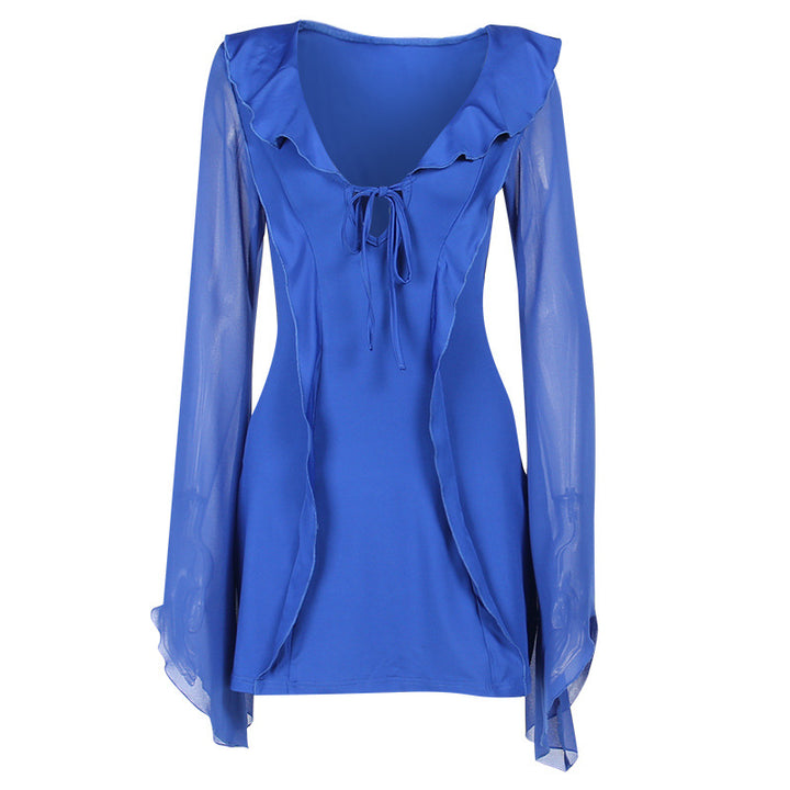 Blue  Ruffle Detailing Mini Dress