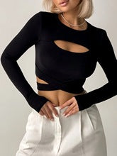 Black Full Sleeve Cut-Out Detail Back Tie-Up Top