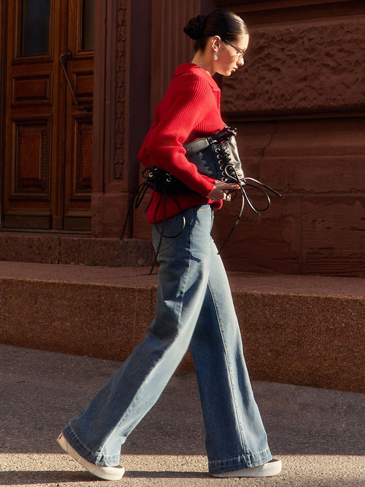 Red Collared Zip Up Sweater